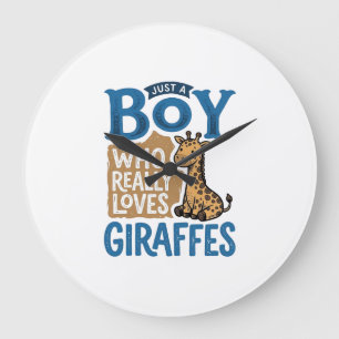 Nur ein Junge, der Giraffen liebt, Vintage-Shirt-D Große Wanduhr