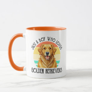 Nur ein Junge, der Golden Retriever liebt Tasse