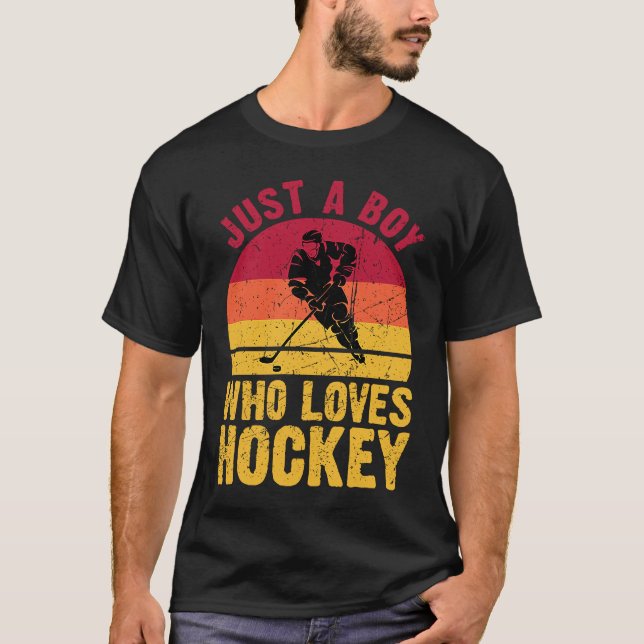 Nur ein Junge, der Hockey Funny Ice Hockey Frisb L T-Shirt (Vorderseite)