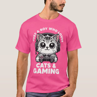 Nur ein Junge, der Katzen liebt Gaming Junge Katze T-Shirt