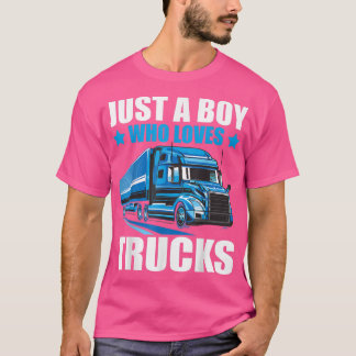 Nur ein Junge, der LKWs Semi Trucks Liebe Lover Ki T-Shirt