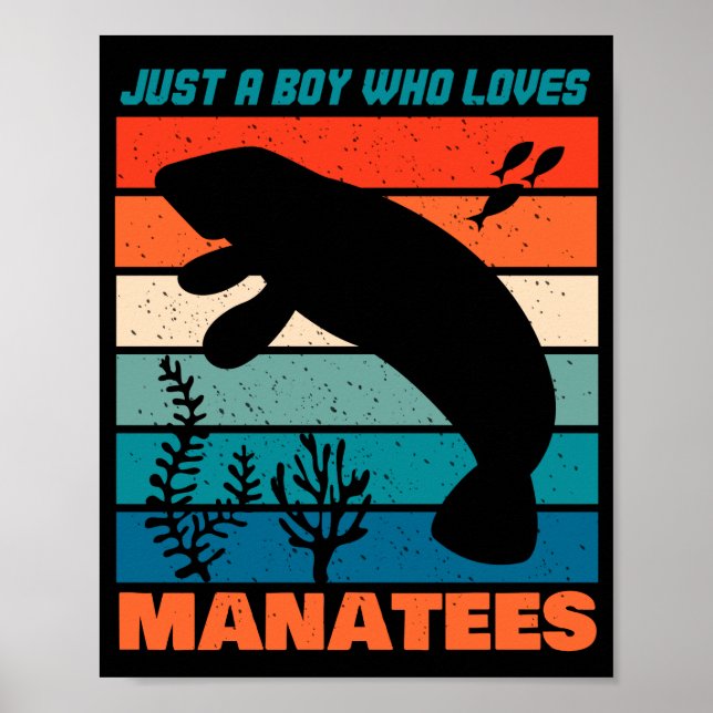 Nur ein Junge, der Manatee Lieben - Retro-Tier Poster (Vorne)