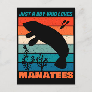 Nur ein Junge, der Manatee Lieben - Retro-Tier Postkarte