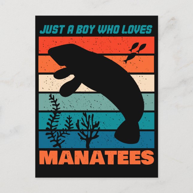 Nur ein Junge, der Manatee Lieben - Retro-Tier Postkarte (Vorderseite)