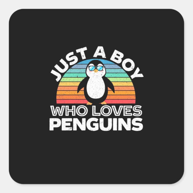 Nur ein Junge, der Pinguine Liebe Quadratischer Aufkleber (Vorderseite)