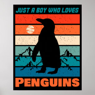 Nur ein Junge, der Pinguine Liebe - Retro-Tier Poster