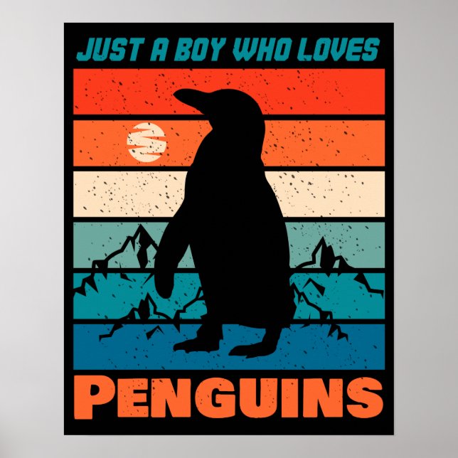 Nur ein Junge, der Pinguine Liebe - Retro-Tier Poster (Vorne)
