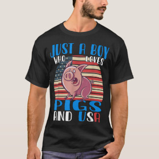 Nur ein Junge, der Schweine und die USA Liebe3409 T-Shirt