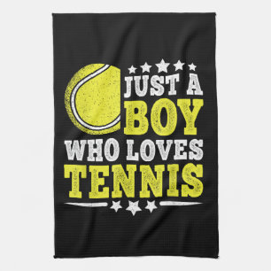 Nur ein Junge, der Tennis liebt, lustiger Tennisli Geschirrtuch