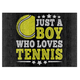 Nur ein Junge, der Tennis liebt, lustiger Tennisli Schneidebrett