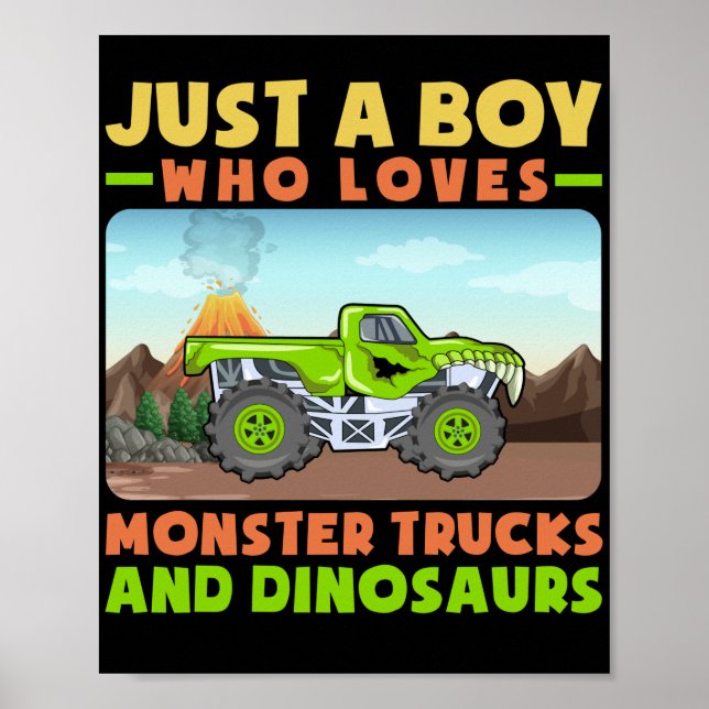 Nur ein Junge kauft Monster Trucks und Dinosaurier Poster (Vorne)