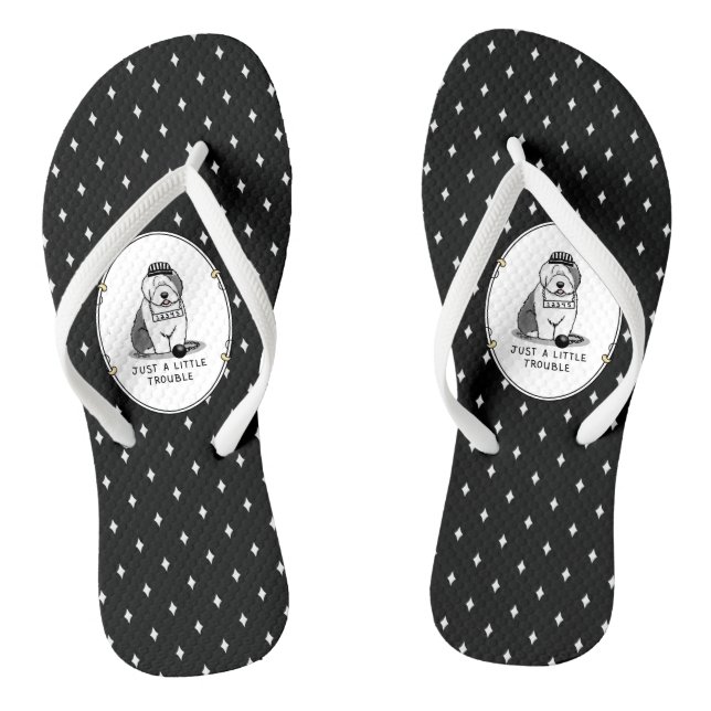 Nur ein kleines Problem Old English Sheepdog Gray  Flip Flops (Fußbett)