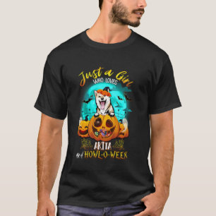 Nur ein Mädchen, das Akita Inu Hund und Halloween T-Shirt
