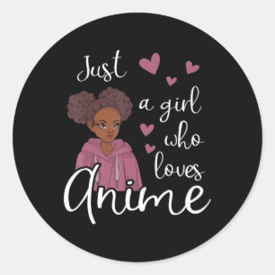 Nur ein Mädchen, das Anime-Afroamerikaner Liebe Runder Aufkleber