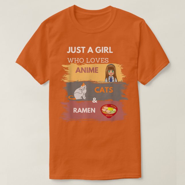 Nur ein Mädchen, das Anime Cats & Ramen Japan Ani  T-Shirt (Design vorne)