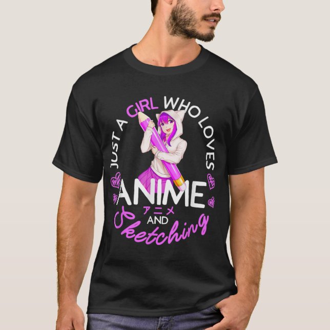 Nur ein Mädchen, das Anime Liebe und Anime-Me skiz T-Shirt (Vorderseite)