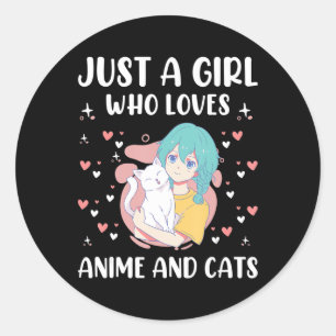 Nur ein Mädchen, das Anime Liebe und Katzen Niedli Runder Aufkleber