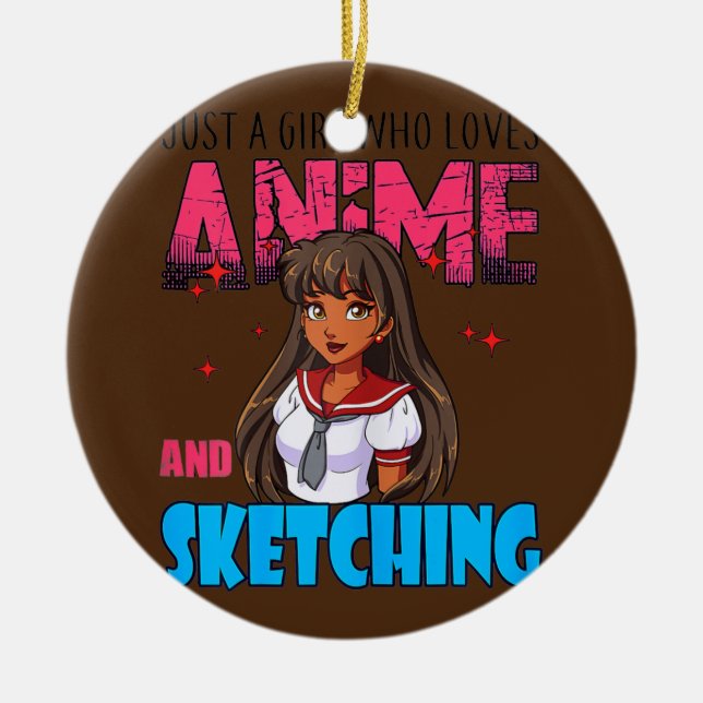 Nur ein Mädchen, das Anime Liebe und Kawaii skizzi Keramik Ornament (Vorne)