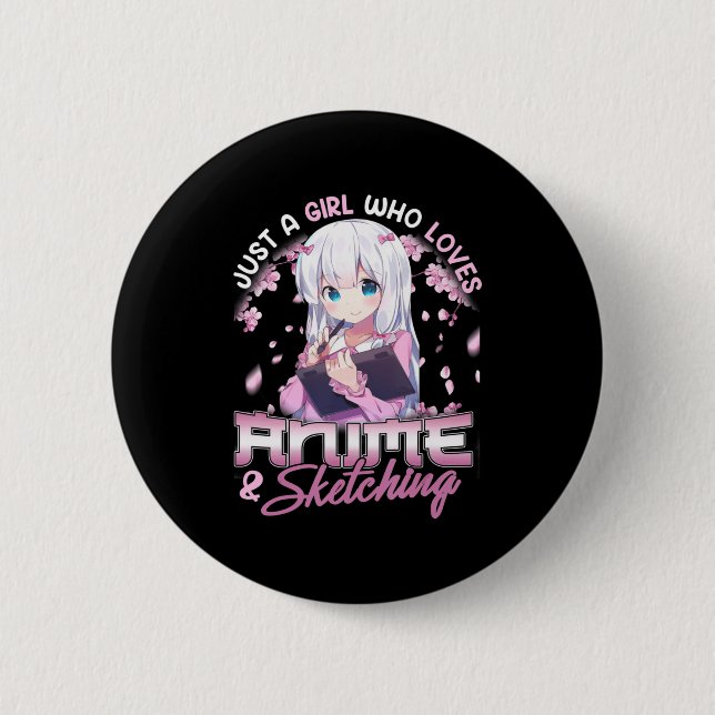 Nur ein Mädchen, das Anime Liebe und Zeichne Button (Vorderseite)
