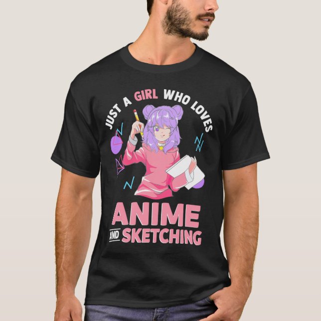Nur ein Mädchen, das Anime Liebe und Zeichne T-Shirt (Vorderseite)