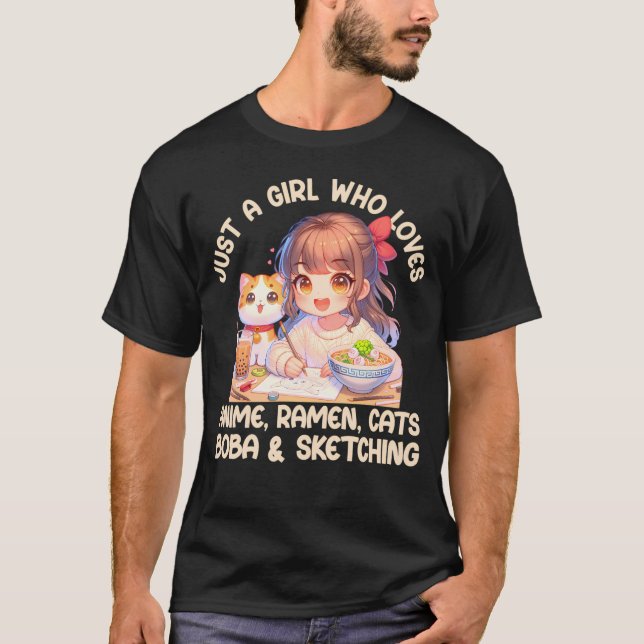 Nur ein Mädchen, das Anime Ramen Liebe, katzen Bob T-Shirt (Vorderseite)