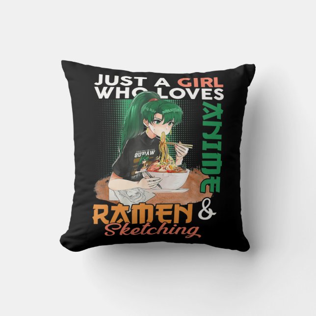 Nur ein Mädchen, das Anime-Ramen Liebe und Gi skiz Kissen (Vorderseite)