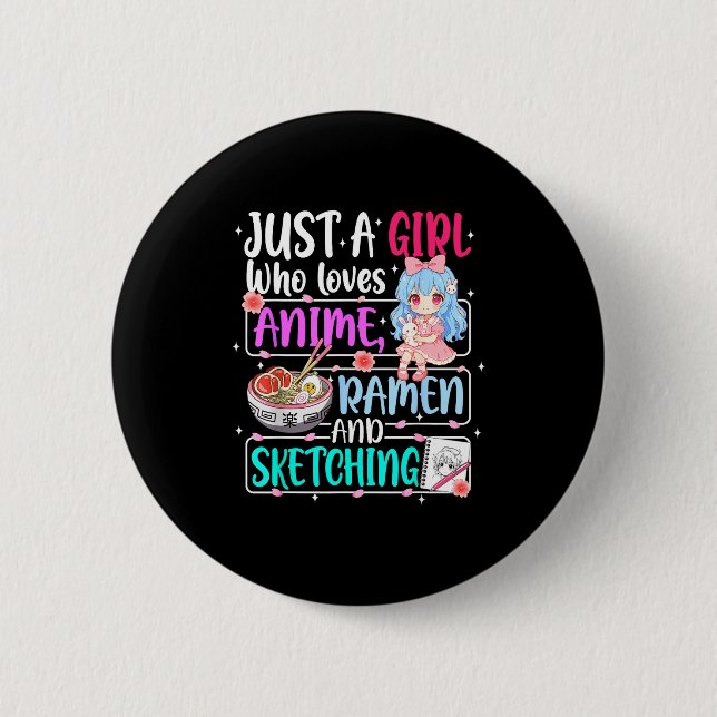 Nur ein Mädchen, das Anime-Ramen-Sketching-Japan l Button (Vorderseite)
