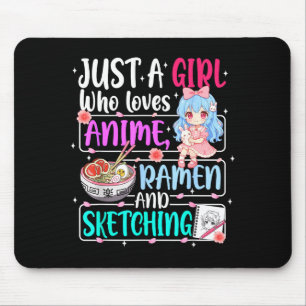 Nur ein Mädchen, das Anime-Ramen-Skizzen-Japan lie Mousepad
