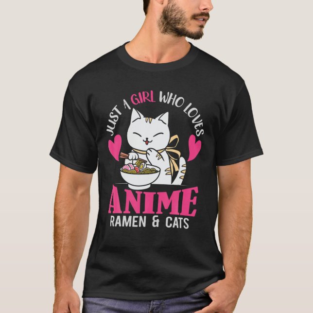 Nur ein Mädchen, das Anime-Ramen und Katzen der Li T-Shirt (Vorderseite)