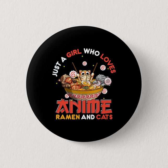 Nur ein Mädchen, das Anime Ramen und Katzen Kawaii Button (Vorderseite)