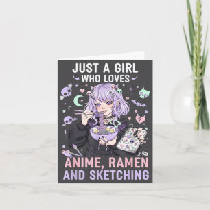 Nur ein Mädchen, das Anime-Ramen und Manga-Skizzie Karte