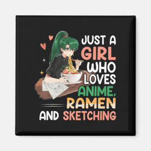 Nur ein Mädchen, das Anime-Ramen und Sketching-Ja  Magnet