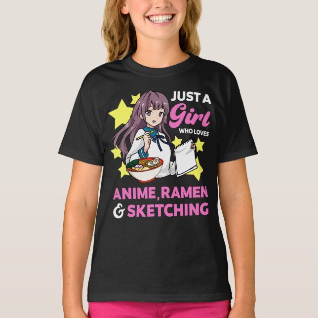 Nur ein Mädchen, das Anime Ramen und Sketching Lie T-Shirt (Vorderseite)