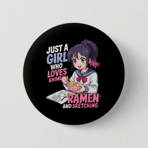Nur ein Mädchen, das Anime-Ramen und Skizzen Liebe Button
