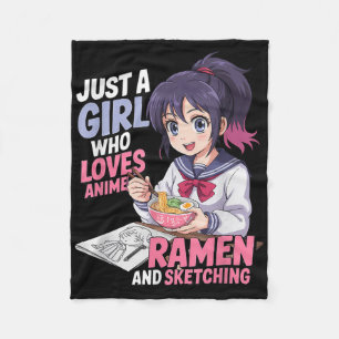 Nur ein Mädchen, das Anime-Ramen und Skizzen Liebe Fleecedecke