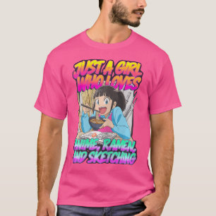 Nur ein Mädchen, das Anime-Ramen und Skizzen Liebe T-Shirt