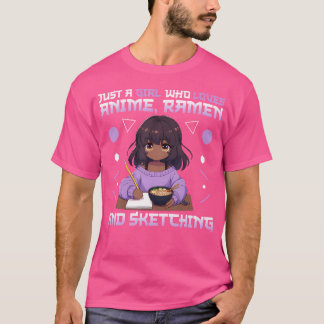 Nur ein Mädchen, das Anime-Ramen und Skizzen Liebe T-Shirt