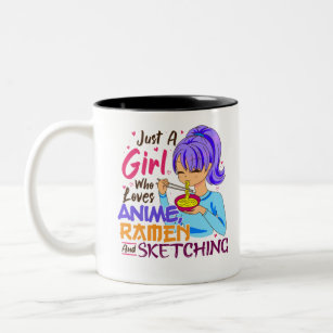 Nur ein Mädchen, das Anime-Ramen und Skizzen Liebe Zweifarbige Tasse