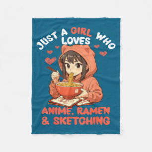 Nur ein Mädchen, das Anime-Ramen und Skizzieren Ja Fleecedecke