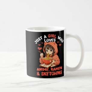 Nur ein Mädchen, das Anime-Ramen und Skizzieren li Kaffeetasse