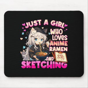 Nur ein Mädchen, das Anime-Ramen und Skizzieren li Mousepad