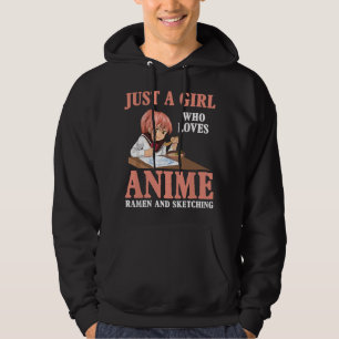 Nur ein Mädchen, das Anime-Ramen und Skizzieren ma Hoodie