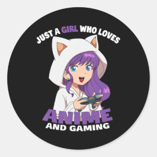 Nur ein Mädchen, das Anime und Gaming-Anime-Girl L Runder Aufkleber