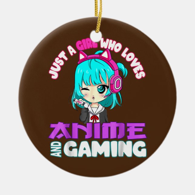 Nur ein Mädchen, das Anime und Gaming chibi Lieben Keramik Ornament (Vorne)