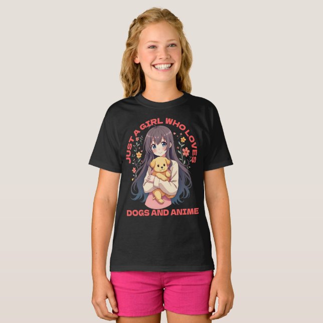 Nur ein Mädchen, das Anime und Hunde Liebe T-Shirt (Vorne ganz)