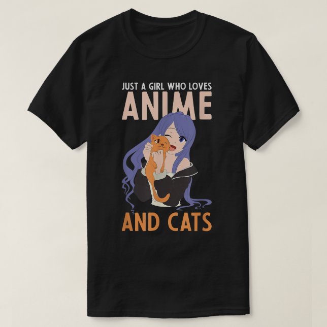 Nur ein Mädchen, das Anime und Katzen Kawaii Liebe T-Shirt (Design vorne)