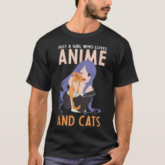 Nur ein Mädchen, das Anime und Katzen Kawaii Liebe T-Shirt