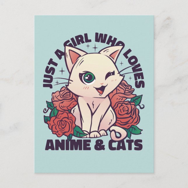 Nur ein Mädchen, das Anime und Katzen Liebe Postkarte (Vorderseite)