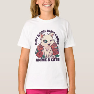 Nur ein Mädchen, das Anime und Katzen Liebe T-Shirt