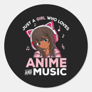 Nur ein Mädchen, das Anime und Music Black Girl Li Runder Aufkleber